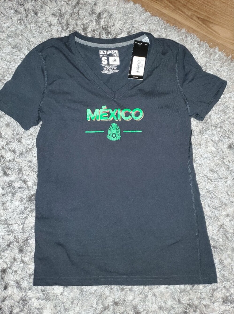 adidas Black V‑Neck Tee with White Interior Print
